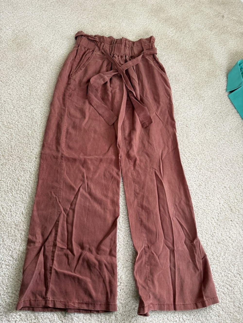 Thread & Supply Rust Wide Leg Paperbag Pants with Self Tie